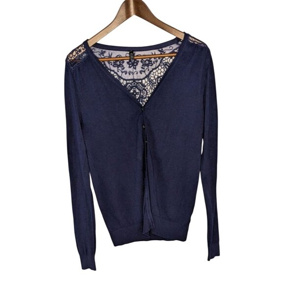 Women's Navy Blue Lace Back Cardigan Button Front XL Laps - Picture 1 of 13